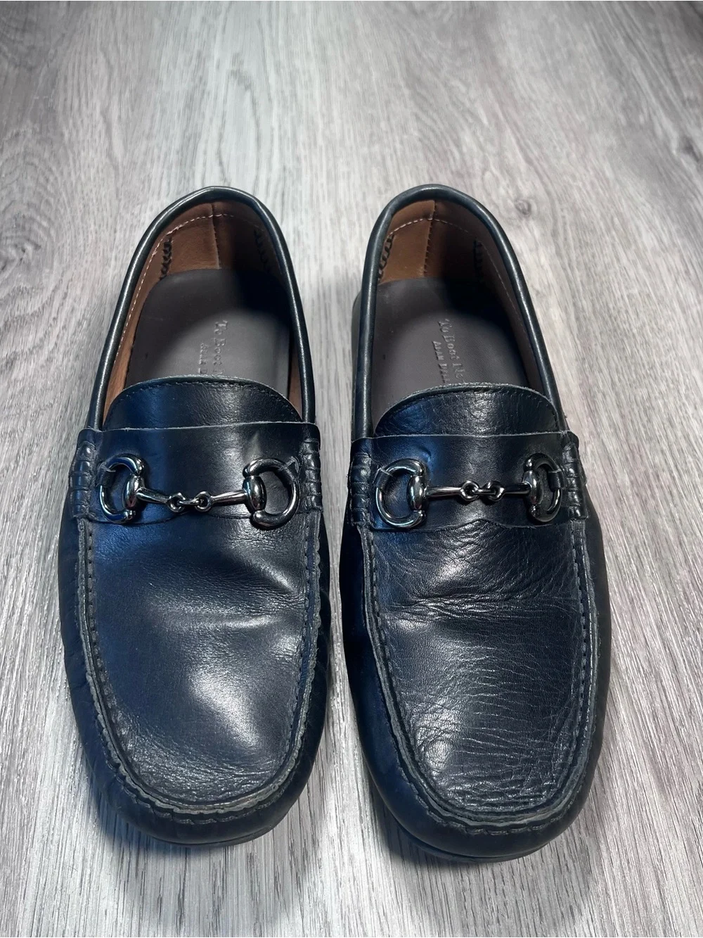 TO BOOT NEW YORK NASHUA MENS BLACK LEATHER HORSE BIT DRIVER LOAFERS SIZE 8 ITALY